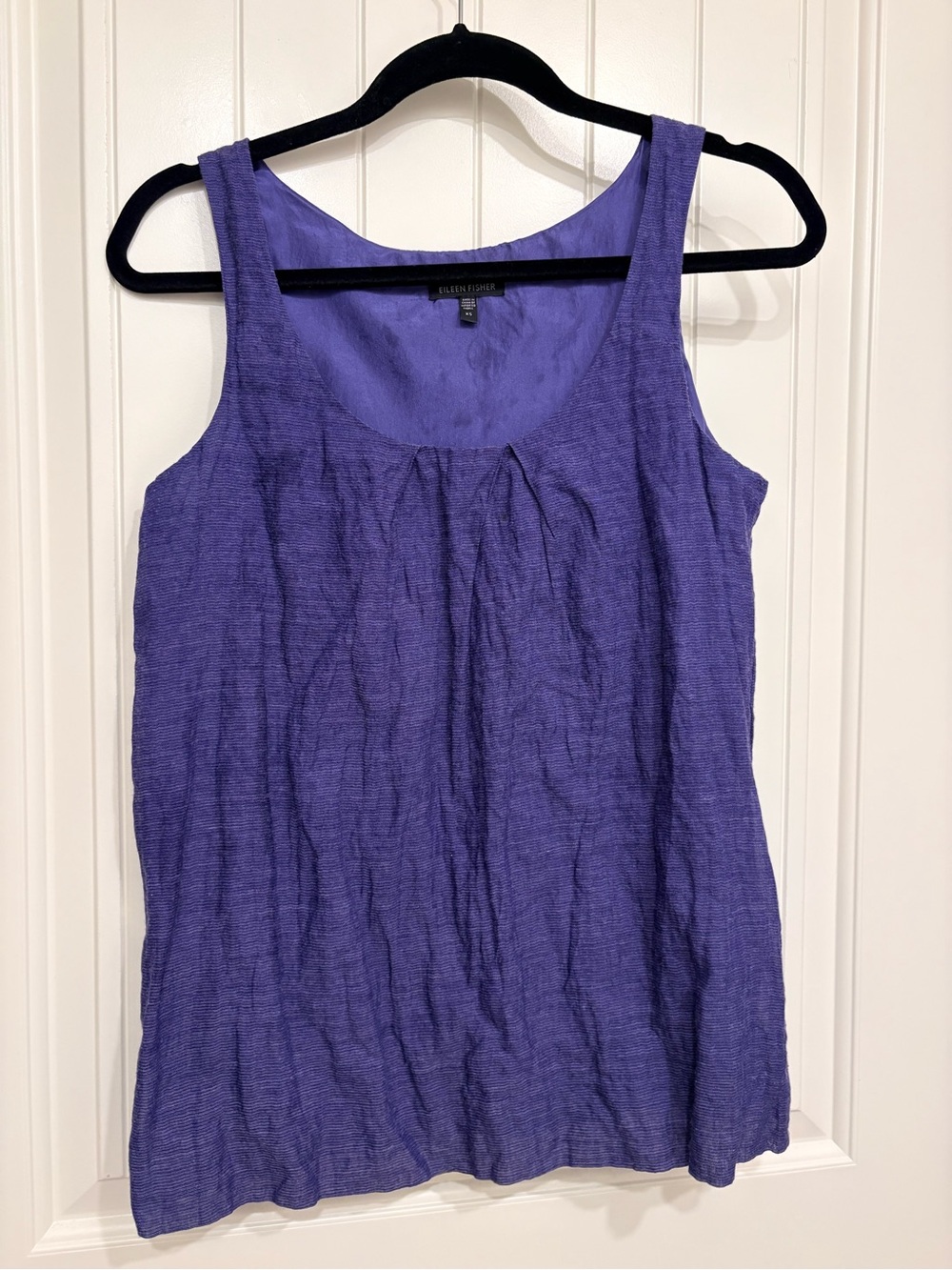 Eileen Fisher Blue Purple Metallic Stripe Pleated Silk-Lined Tank XS